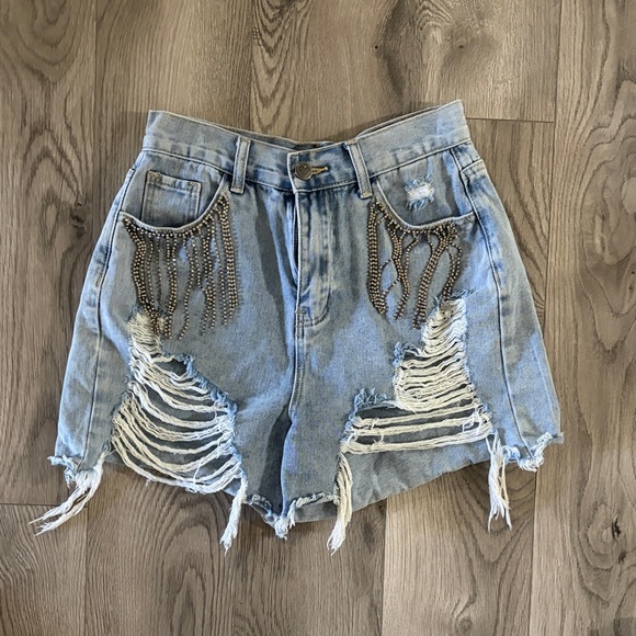 Buddy Love Pants - Buddy Love Light Blue Distressed Jean Shorts